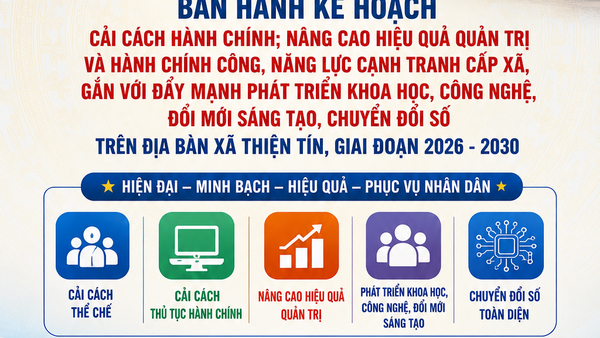 Xã Thiện Tín ban hành Quyết định về Kế hoạch CCHC gắn với đẩy mạnh phát triển khoa học, công nghệ, đổi mới sáng tạo, chuyển đổi số trên địa bàn xã Thiện Tín giai đoạn 2026 - 2030