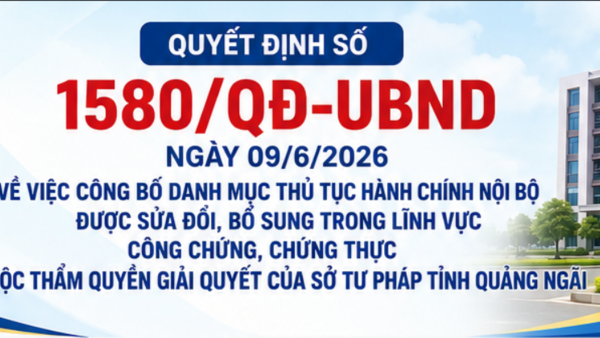 Danh mục thủ tục hành chính nội bộ được sửa đổi, bổ sung trong lĩnh vực công chứng, chứng thực thuộc thẩm quyền giải quyết của Sở Tư pháp tỉnh Quảng Ngãi